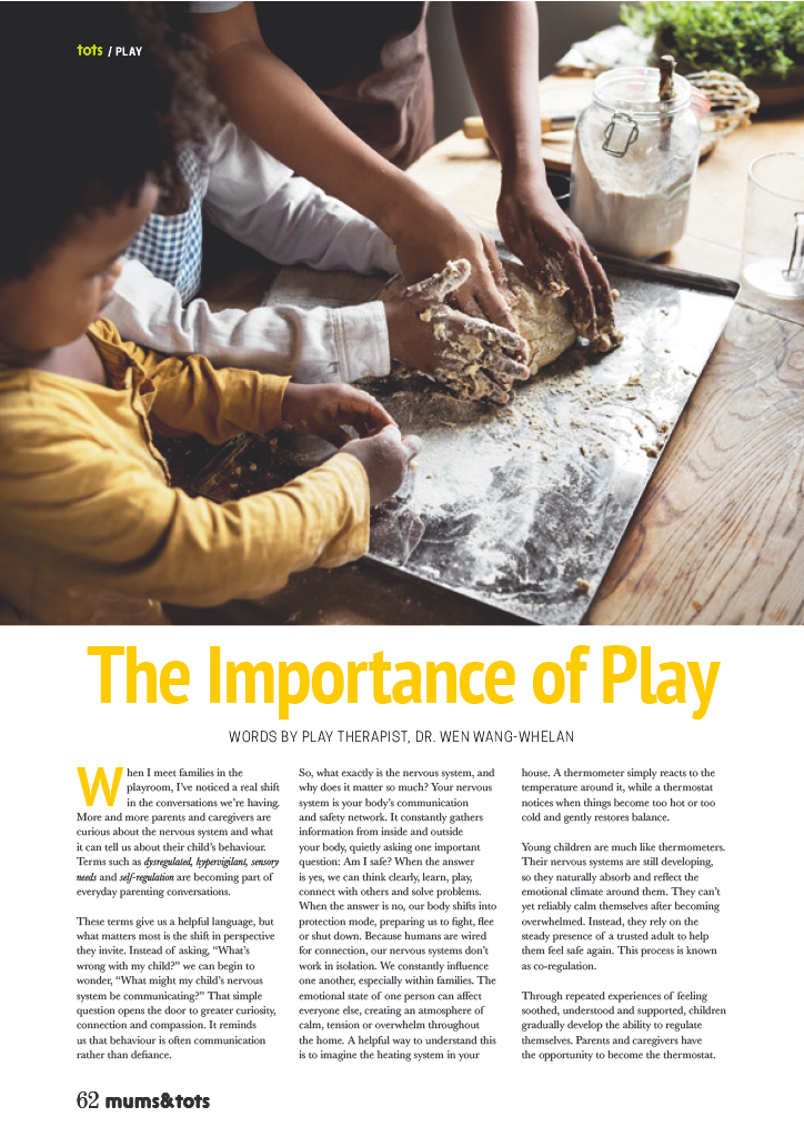 First page of The Importance of Play article from Mums & Tots