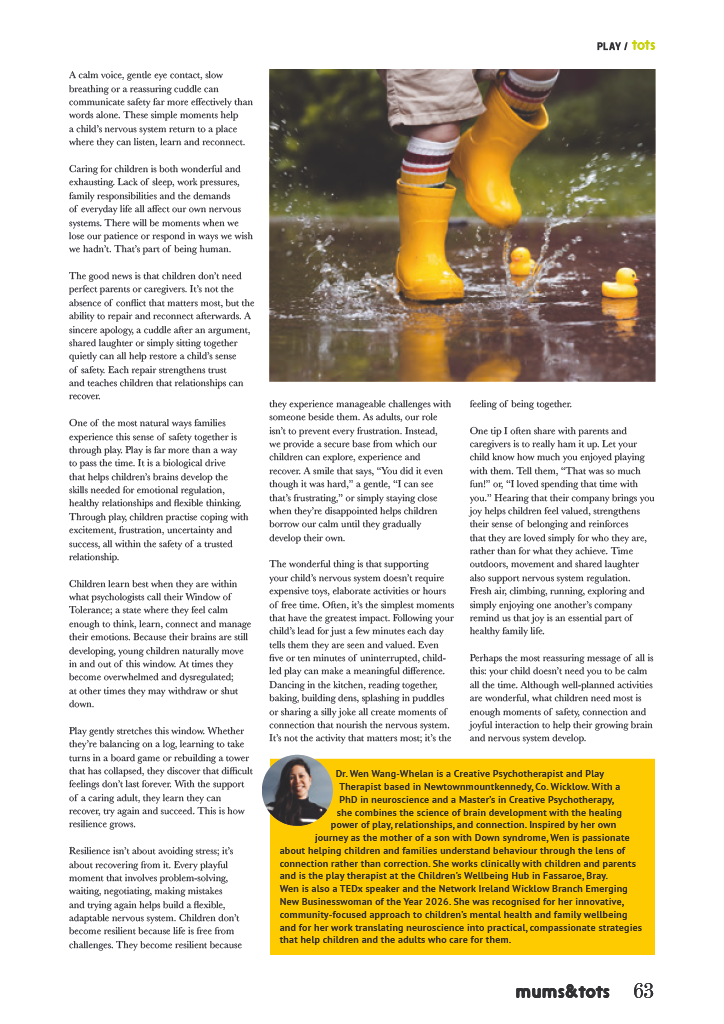 Second page of The Importance of Play article from Mums & Tots