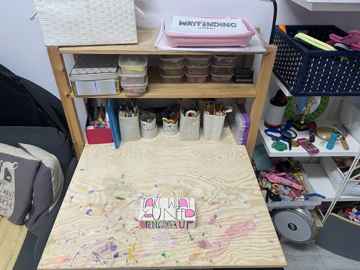 Creative work table and materials in the therapy room